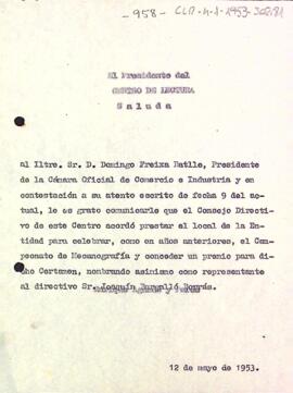 Carta del president a Domingo Freixa Batlle