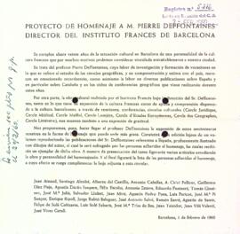 Projecte d'homenatge a M. Pierre Deffontaines