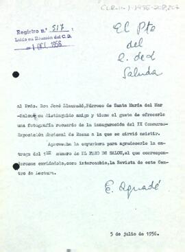 Carta del president del Centre de Lectura a Josep Llauradó