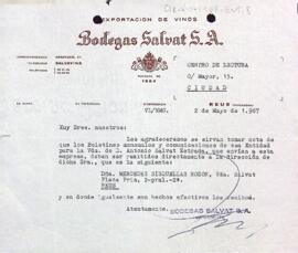 Carta de Bodegas Salvat