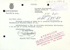 Carta del president de la Secció de Tecnologia a la Imprenta Elzeveriana