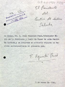 Carta del president al governador civil de la província de Tarragona