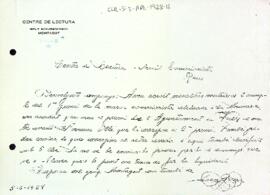 Carta del Grup Excursionista Montagut al Centre de Lectura