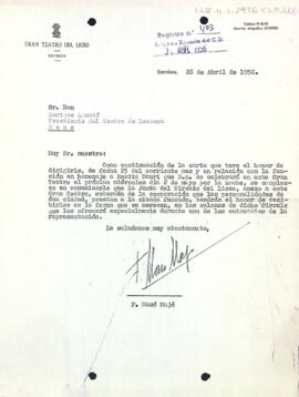 Carta del Gran Liceu al president del Centre de Lectura