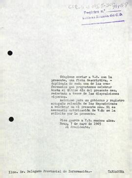 Carta del president al delegat provincial d'informació i turisme de Tarragona