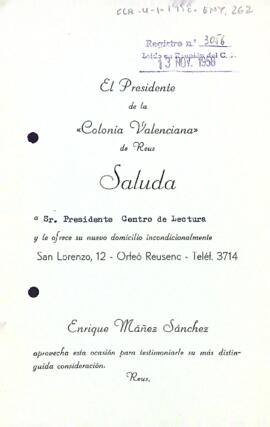 Enrique Máñez informa de la seva nova direcció