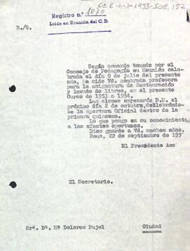 Carta del president accidental a Maria Dolors Pujol Solanellas