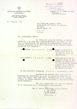 Carta del Consulat General Suïssa a Barcelona