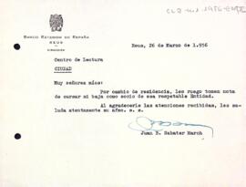 Carta del director de la sucursal de Reus del Banco Exterior de España al president del Centre de Lectura