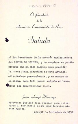 Carta de Joan Amigó Domingo a la Secció Excursionista