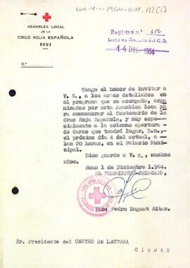 Invitació als actes de celebració del centenari de la Creu Roja