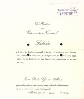 Agraïment per l'enviament de la Revista del Centre de Lectura