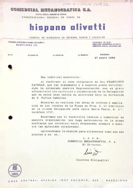 Canvi de representant de "Hispano Olivetti"