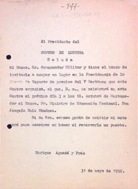 Carta d'Enric Aguadé Parés al Governador Militar