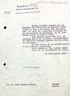 Carta del president accidental a Joan Massot Gimeno