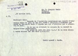 Carta del president a Joaquim Gomis Serdaños