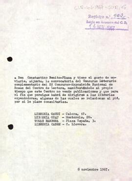 Carta del president a Constantino Benito-Plaza