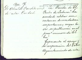 Carta del president, Ricard Guasch, a l'alcalde de Reus Antoni Pascual Vallverdú per comunicar que l'entitat celebrarà un certamen de molta importància