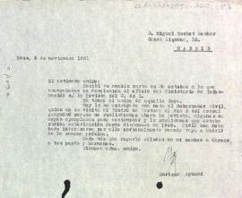 Carta del president a Miguel Cachot Rocher donant les explicacions oportunes relacionades amb la posada en marxa de la Revista del Centre de Lectura