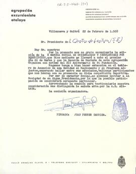 Carta de l'Agrupació Excursionista Atalaya