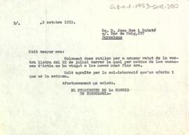 Carta del president a Joan Ros i Sabaté