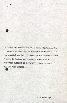Carta del president a la diputació provincial de Tarragona