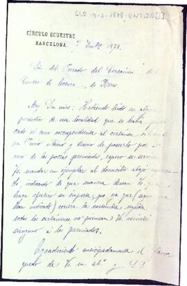 Carta de Juan Manel Casademunt reclamant l'enviament del volum del I Certamen