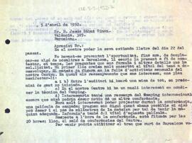 Carta de la Secció Excursionista a Jesús Sábat