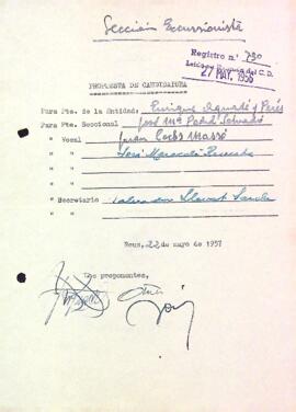 Proposta de candidatura a les eleccions de 1957