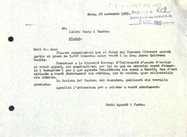 Carta del president a Isidre Fonts i Masdeu
