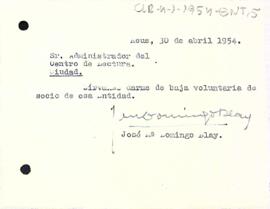 Carta de Josep M. Domingo Blay a l'administrador del Centre de Lectura