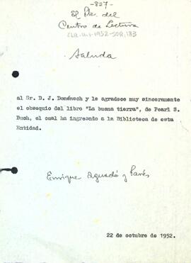 Carta d'agraïment a J. Domènech