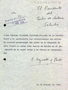 Carta d'agraïment del president al capità de la Guàrdia Civil de Reus