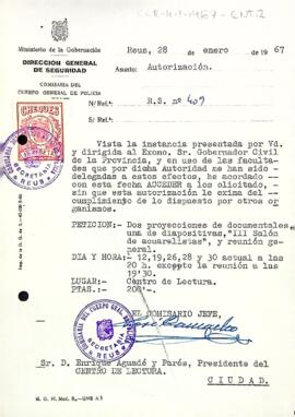 Carta de la comissaria del cos general de policia al president del Centre de Lectura
