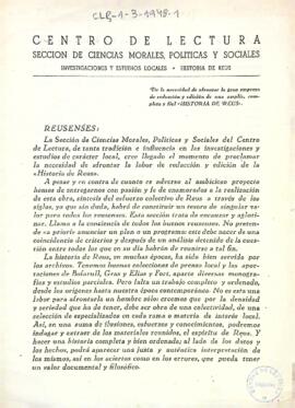Carta sol·licitant suport per redactar i finançar la "Historia de Reus"