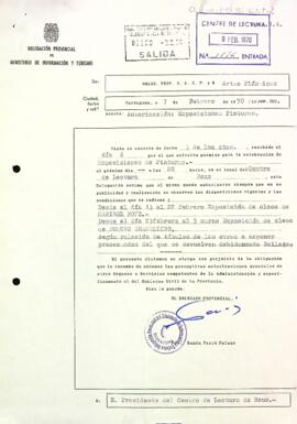 Carta de la delegació provincial al president autoritzant exposicions de pintura