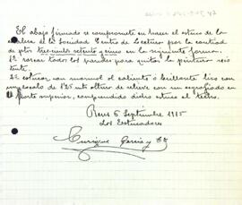 L'empresa d'Enrique Garcia es compromet a fer l'estuc de l'escala del Centre de Lectura per 375 pessetes