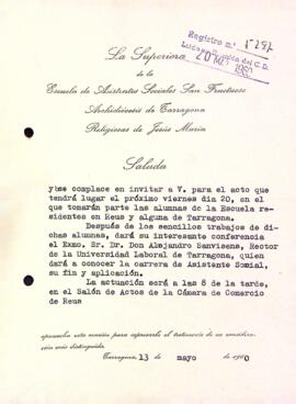 Carta de la Escuela de Asistentes Sociales San Fructuoso