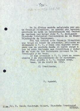 Carta d'Enric Aguadé Parés a Ramon Cuadrada Gibert