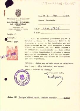 Carta de la direcció general de seguretat al president del Centre de Lectura