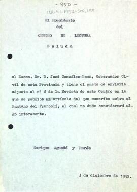 Carta d'Enric Aguadé Parés a José González- Sama