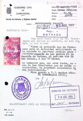 Carta del governador civil al president del Centre de Lectura
