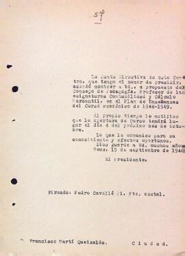 Carta de la Junta Directiva a Francesc Martí Queixalós