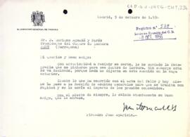 Carta del director general de premsa al president del Centre de Lectura