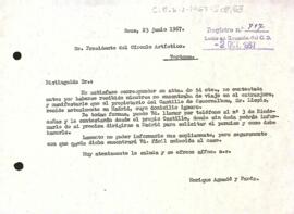 Carta del president al Círculo Artístico de Tortosa