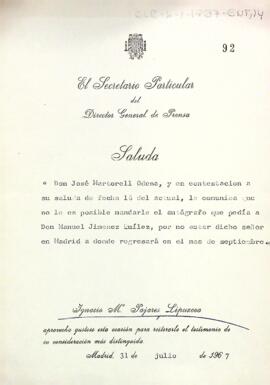 Carta del secretari particular del director general de premsa