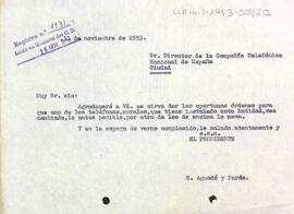 Carta del president al director de la Compañía Telefónica Nacional de España