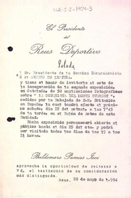 Carta del Reus Deportiu a la Secció Excursionista