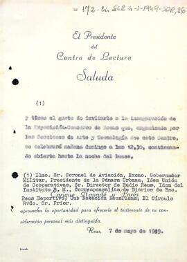 Invitacions del president a diferents personalitats per assistir a la inauguració del Concurs-Exposició de Roses