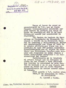 Carta del president al director general d'arxius i biblioteques de Madrid